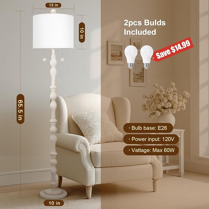 Scenekoy 65.5” Natural Real Wood Floor Lamp - Image 5