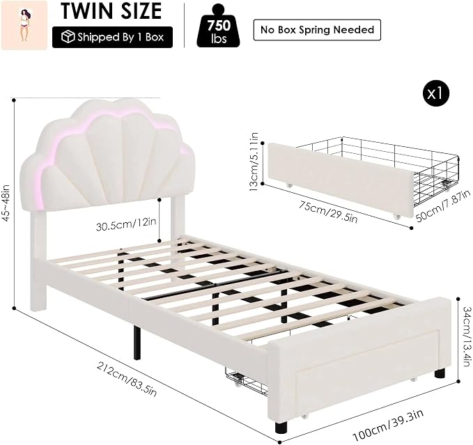 HIFIT Twin Upholstered Smart LED Bed Frame - Image 2