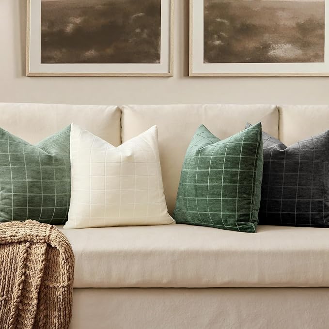 MIULEE Decorative Chenille Check Throw Pillow Covers Vintage Plaid Couch - Image 3