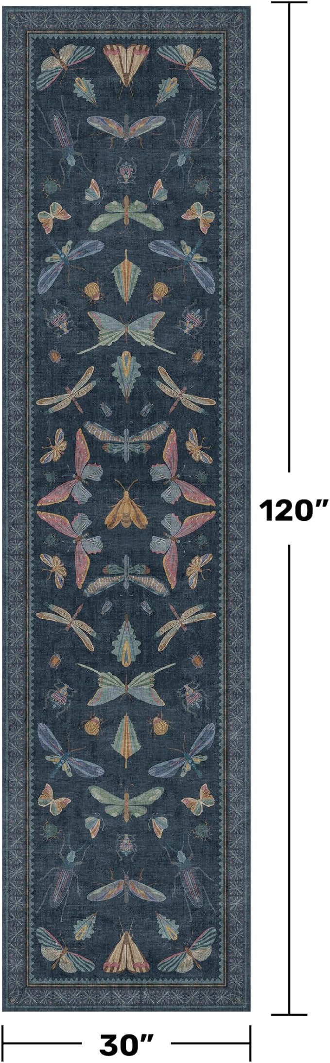 2'6"x10' Dark Blue Kitchen Runner Rug, Washable Non Slip Hallway Rug - Image 2