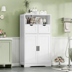 Iwell Bathroom Cabinet with Doors and Drawers, Freestanding Bathroom Storage - Image 4