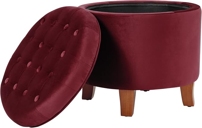 Homepop Home Decor | Upholstered Round Velvet Tufted Foot Rest Ottoman | Ottoman - Image 9