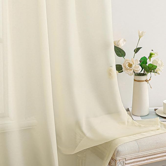 MIULEE 2 Panels Light Cream Sheer Curtains - Image 5