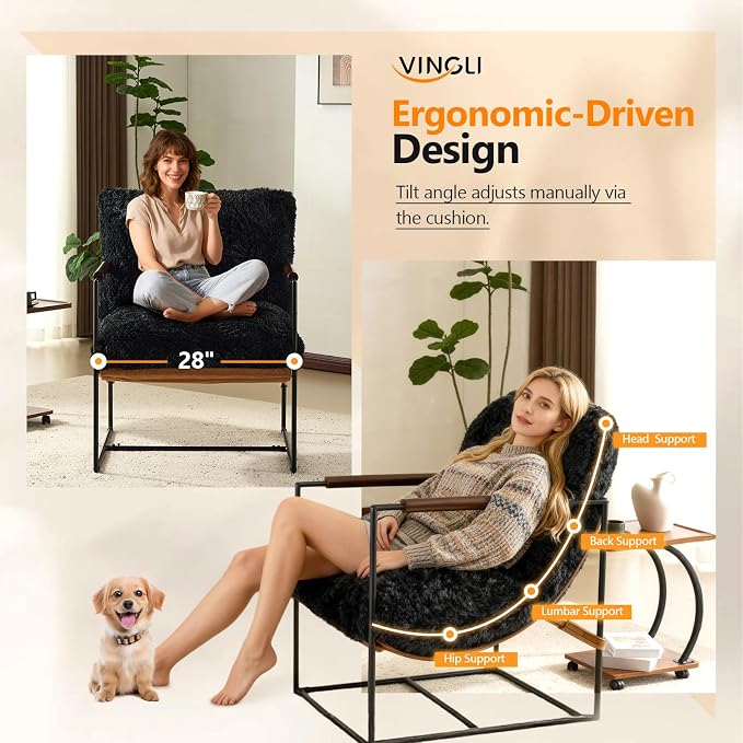 VINGLI 28" Wide Plush Upholstery Sling Modern Accent Chair - Image 3