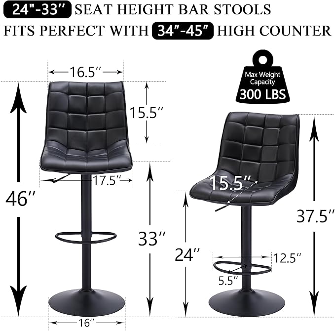 FIRAVOE Bar Stools Set of 4, Adjustable Counter Height Bar Stools 24"-33" - Image 2