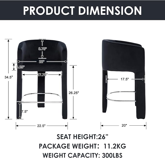 HNY Modern Counter Height Bar Stools Set of 2, Upholstered Barstools - Image 2