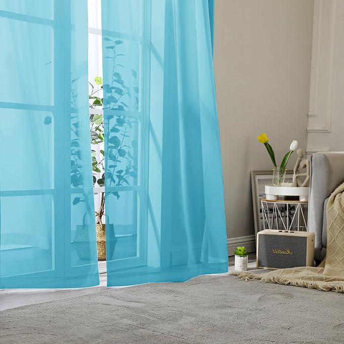 Turquoise Sheer Curtains 96 Inches Long 2 Panels, Elegant Gauzy Airy Light - Image 8
