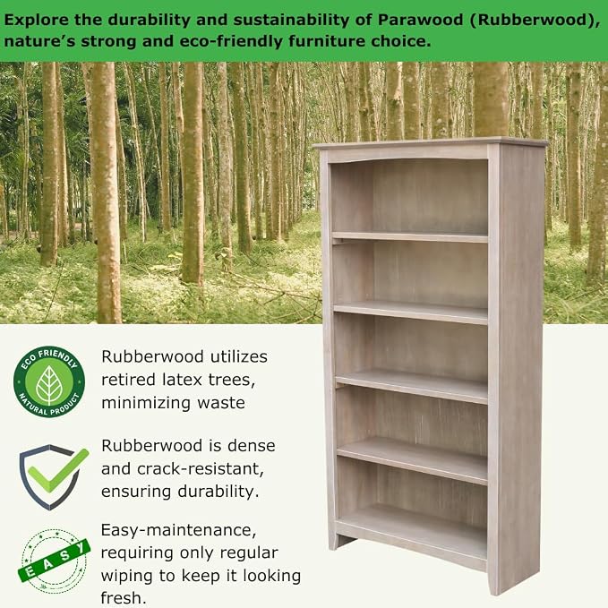 Shaker Solid Wood Bookcase, Washed Gray Taupe - Image 4