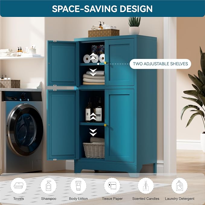 Bevivog Bathroom Floor Storage Cabinet, Metal Accent Cabinets - Image 5
