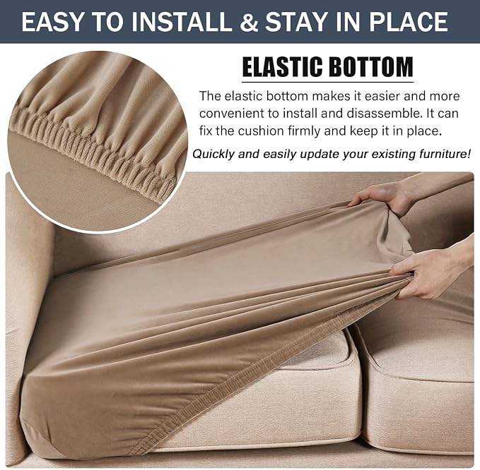 Stretch Cushion Cover, Soft Velvet Plush Cushion Slipcovers Loveseat Sofa - Image 4