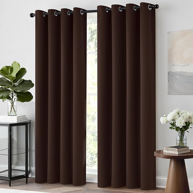 Yakamok Room Darkening Curtains 52x63 inch Long Chocolate Brown-Living Room | 2 - Image 9
