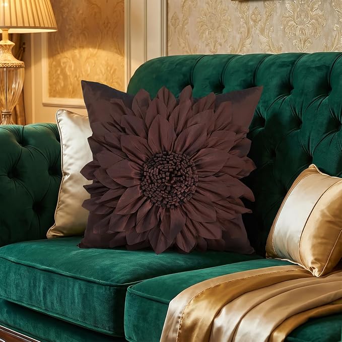 Brown Accent 3D Flower Decorative Throw Pillow Covers - Image 4