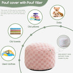 HIGOGOGO Round Stuffed Pouf Ottoman, Plaid Poufs - Image 3