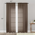 Chocolate Sheer Curtain for Bedroom Living Room 78 Inches Long 2 Panels Set - Image 2