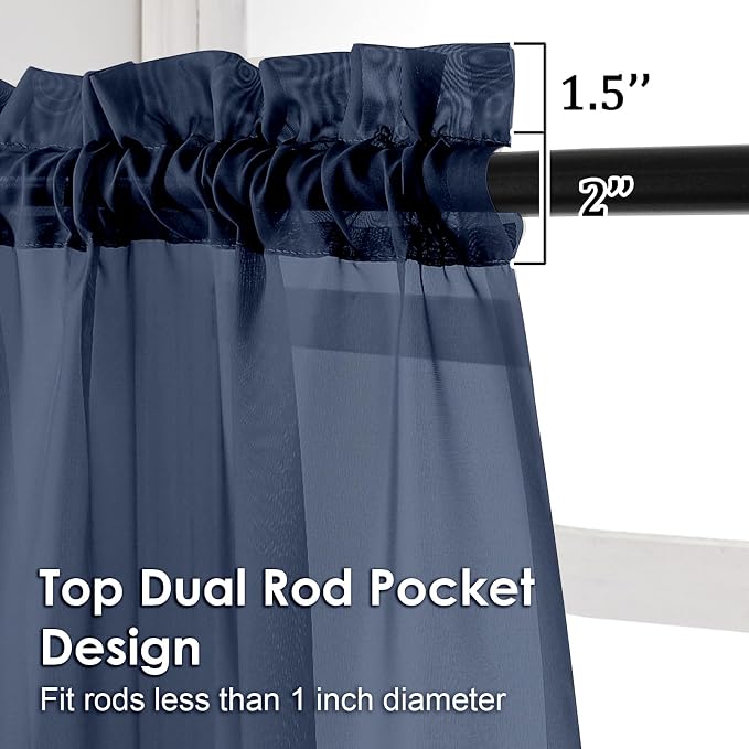 Navy Blue Sheer Curtains 78 Inches Long 2 Panels - Image 3