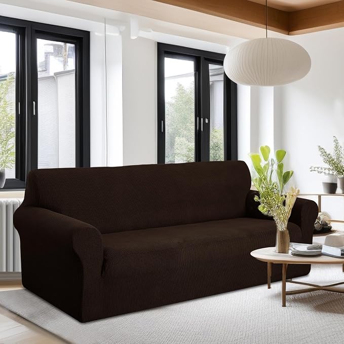 U-NICE HOME Oversized Stretch Couch Cover Slipcover, Chocolate | 3 Cushion Sofa - Image 2