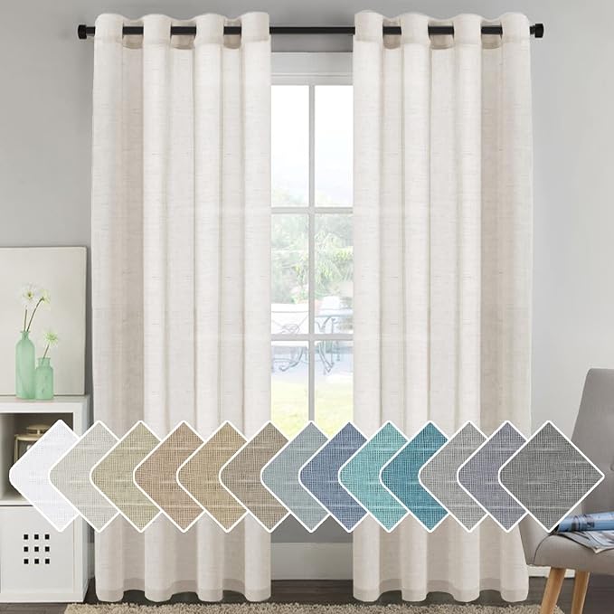 H.VERSAILTEX Curtains 96 inches Long Linen Curtains/Natural Linen Blended Sheer by HVERSAILTEX