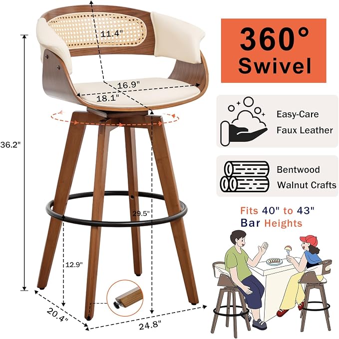 Set of 4 Rattan Swivel Bar Stools - Image 2