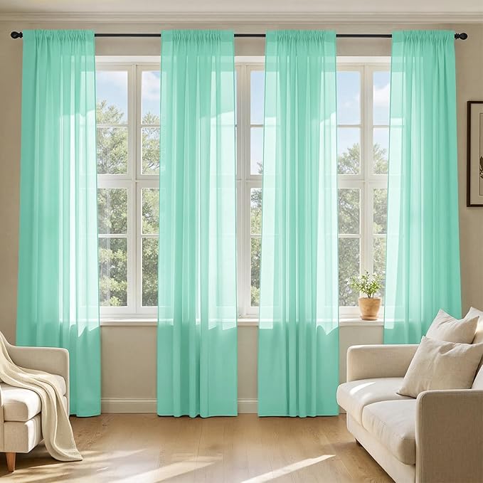 MIULEE Aqua Sheer Curtains 108 Inches Long 4 Panels 42 x 108 Inches | Light by MIULEE