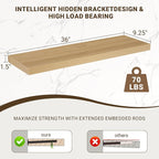 Acovy 36 Inch Floating Shelves, 3D Textured Wood Grain, Wooden Shelves - Image 3