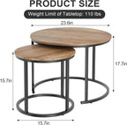 Garden 4 you Nesting Coffee Table, 23.6" Round Coffee Table Set of 2, Wooden - Image 2
