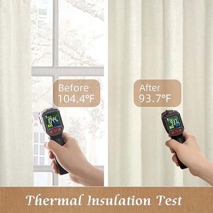 Natural 100% Blackout Linen Bedroom Curtains 63 Inches, 2 Panels | Ivory - Image 4