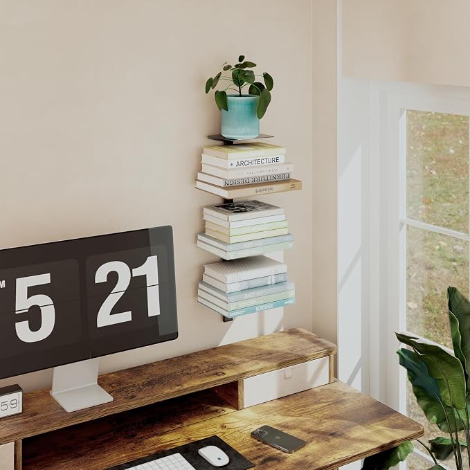 Floating Book Shelves for Wall, 4 Tier Invisible Floating Bookshelf, Vertical - Image 2