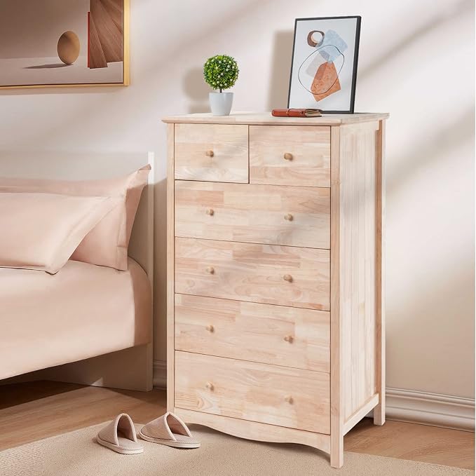 VINGLI Unfinished Natural Solid Wood 6 Drawer Dresser - Image 2