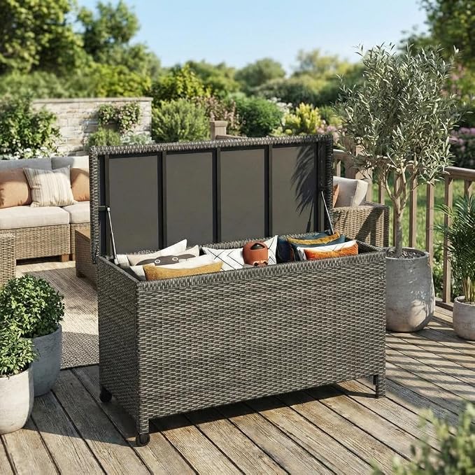 GarveeLife Medium Outdoor Wicker Storage Box, PE Rattan Patio Storage Chest - Image 8