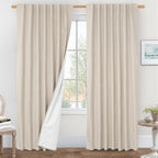 95 Inch 100% Blackout Linen Curtains 2 Panels by LAMIT