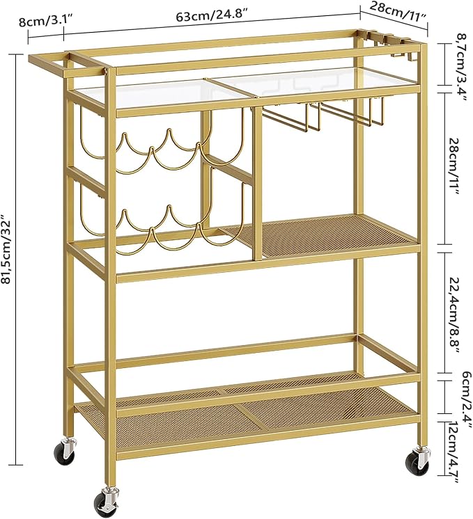 MAHANCRIS Bar Cart for Home, 3-Tier Serving Cart - Image 8