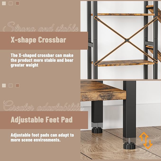 INNOD Triple 4 Tier Book Shelf, Large Industrial Bookcase - Image 7