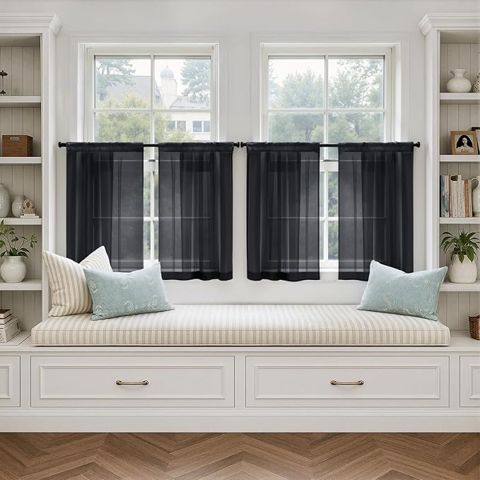 MIULEE Black Sheer Curtains 63 Inches Long 4 Panels 54 x 63 Inches | Light - Image 4