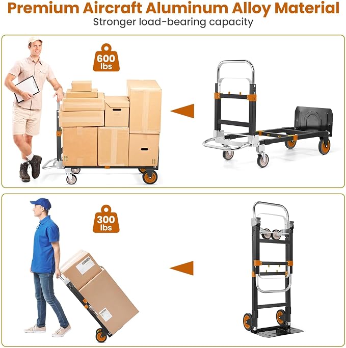 3-in-1 Folding Hand Trucks, 600Lbs Convertible Hand Truck Dolly, Heavy Duty - Image 5