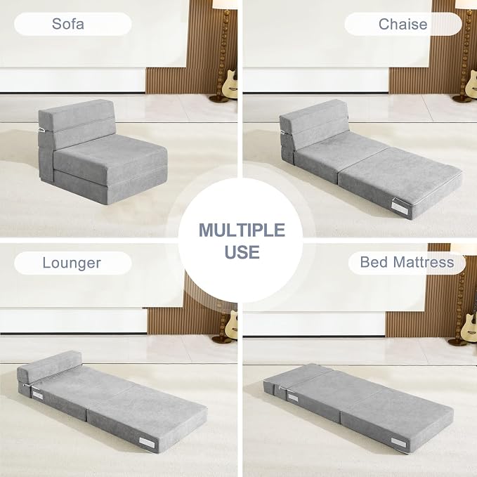 ANONER Folding Sofa Bed Couch Memory Foam Fold Out Chair Bed - Image 4