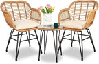 3 Piece Outdoor Wicker Furniture Bistro Set, Rattan Chairs Conversation Sets - Image 2