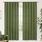 Olive Green Semi Sheer Linen Curtains 72 Inch Length by LAMIT