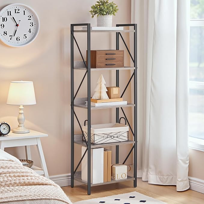 HOOBRO Bookshelf, 5-Tier Industrial Bookcase, Book Shelf Storage Organizer - Image 4