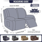 TAOCOCO Recliner Loveseat Slipcover, 6 Pieces Dual Recliner Sofa Covers - Image 5