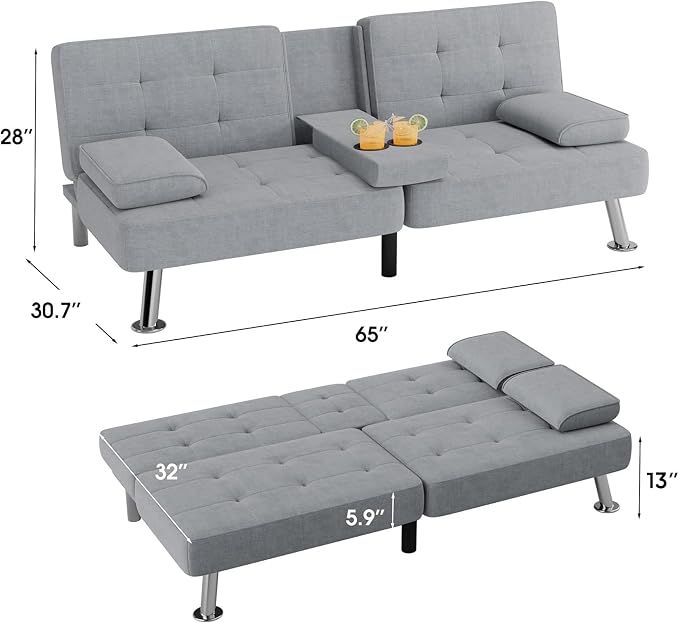 Flamaker Futon Sofa Bed Modern Folding Futon Set Linen Fabric Convertible - Image 3