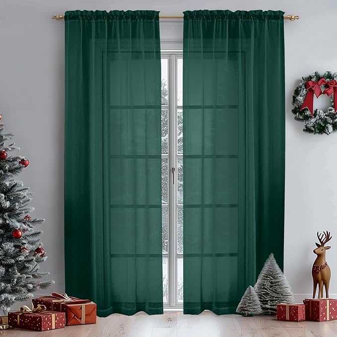 Green Sheer Curtains 72 Inches Long 2 Panels Set by OWENIE