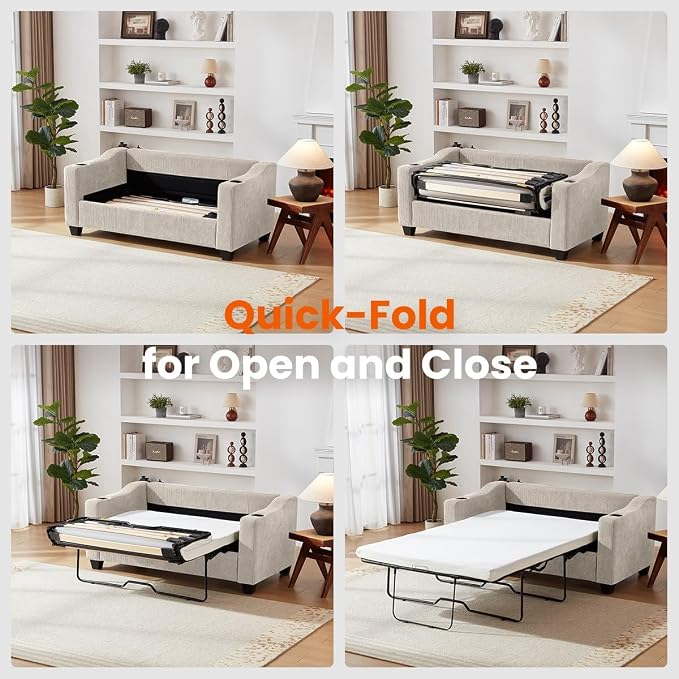 Full Size Pull Out Sleeper Sofa Bed, 2-in-1 Convertible Corduroy Pull Out Couch - Image 7