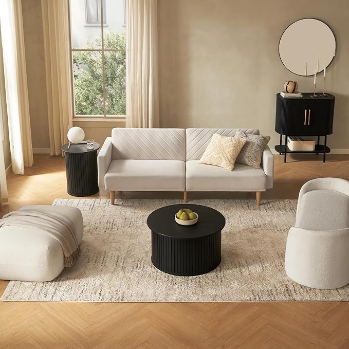 mopio Quin Pedestal Side Table, Tambour Round Fluted End Table, Small Accent - Image 4