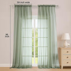 Sage Green Sheer Curtains, Sheer Curtains 96 inches Long 2 Panels Set, Rod - Image 5