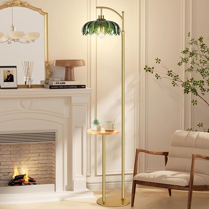 QIYIZM Glass Floor Lamp with Table and Shelves - Image 5