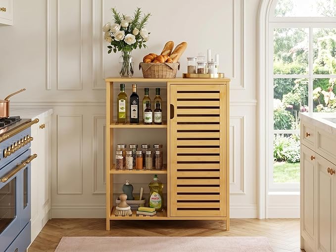 HITNET Bathroom Floor Cabinet, Bamboo Storage Cabinet - Image 8