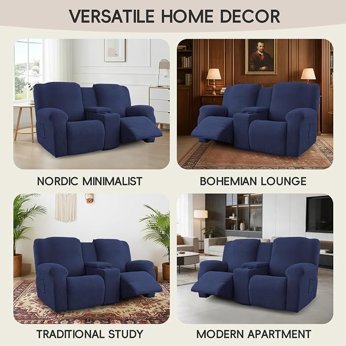 Recliner Loveseat Covers with Console, 6-Piece Stretch Geometric Strokes - Image 7