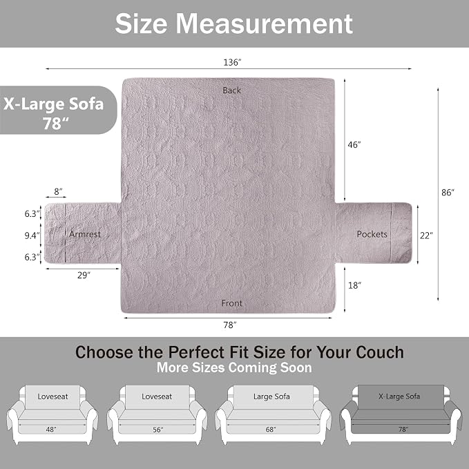 Soft Quilted Couch Cover with Pockets - Image 7