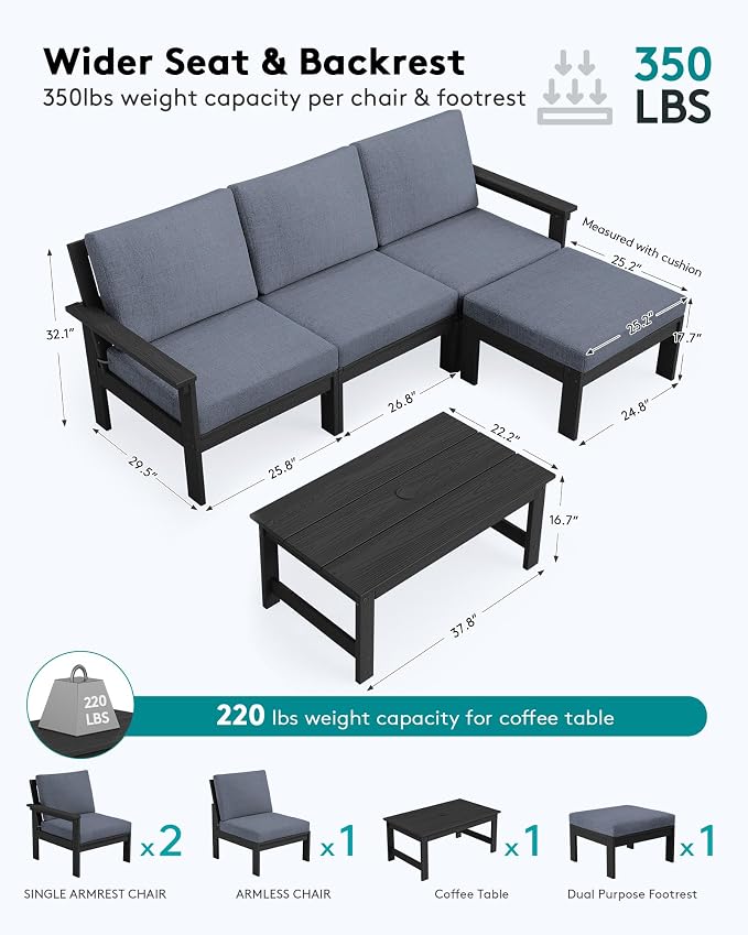 SERWALL Outdoor Sectional Sofa Set, 5-piece Outdoor Modula Couch Set - Image 2