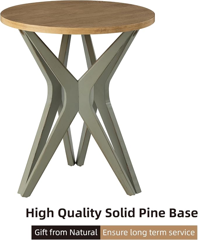 Pedestal Farmhouse End Table, Distressed Top - Image 3